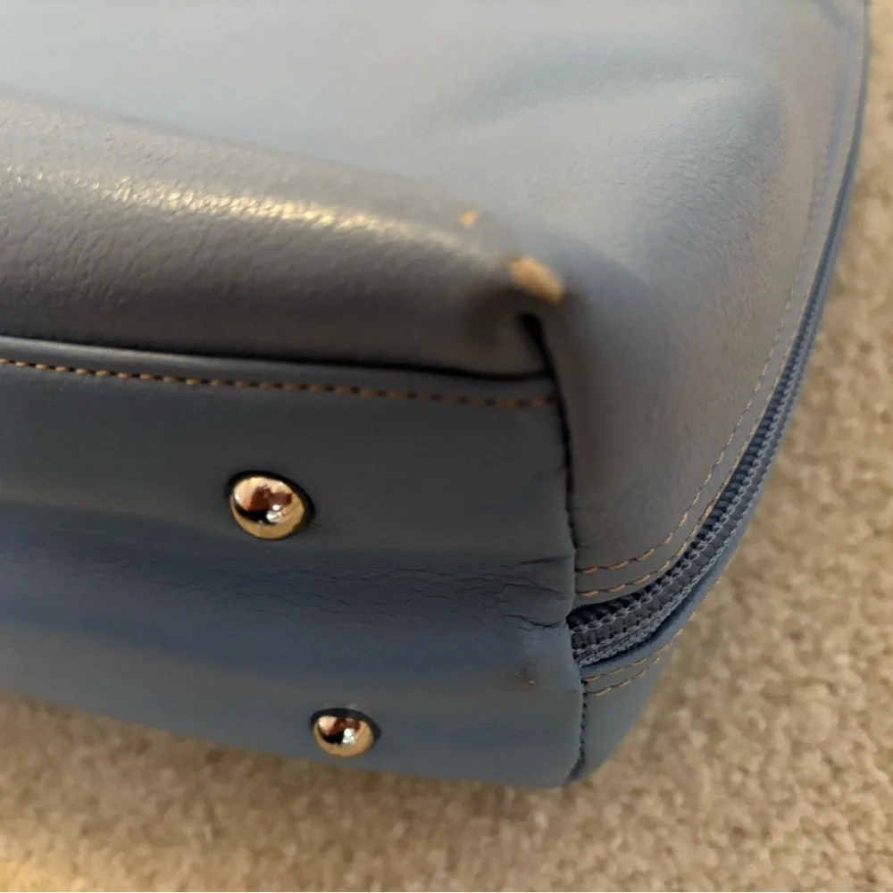 Levenger 100% Leather Light Blue Briefcase with Removable Shoulder Strap $450